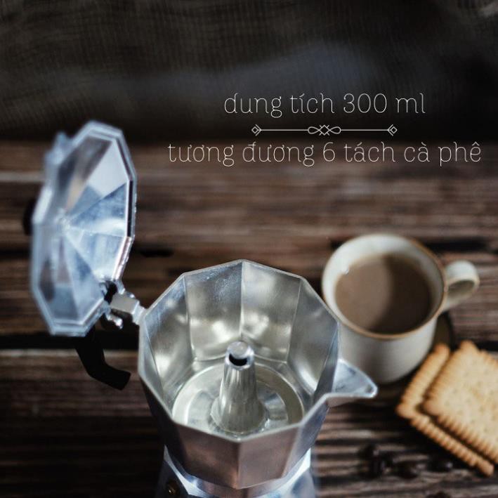 Bình pha cà phê Moka Pot 6 tách 300ml bằng Nhôm cao cấp - Bình pha cà phê kiểu Ý