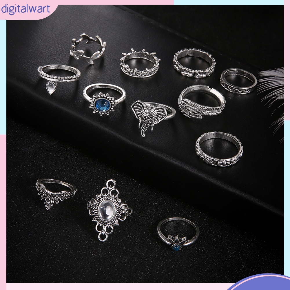 Bộ 12 nhẫn đính đá phong cách vintage cho nữ