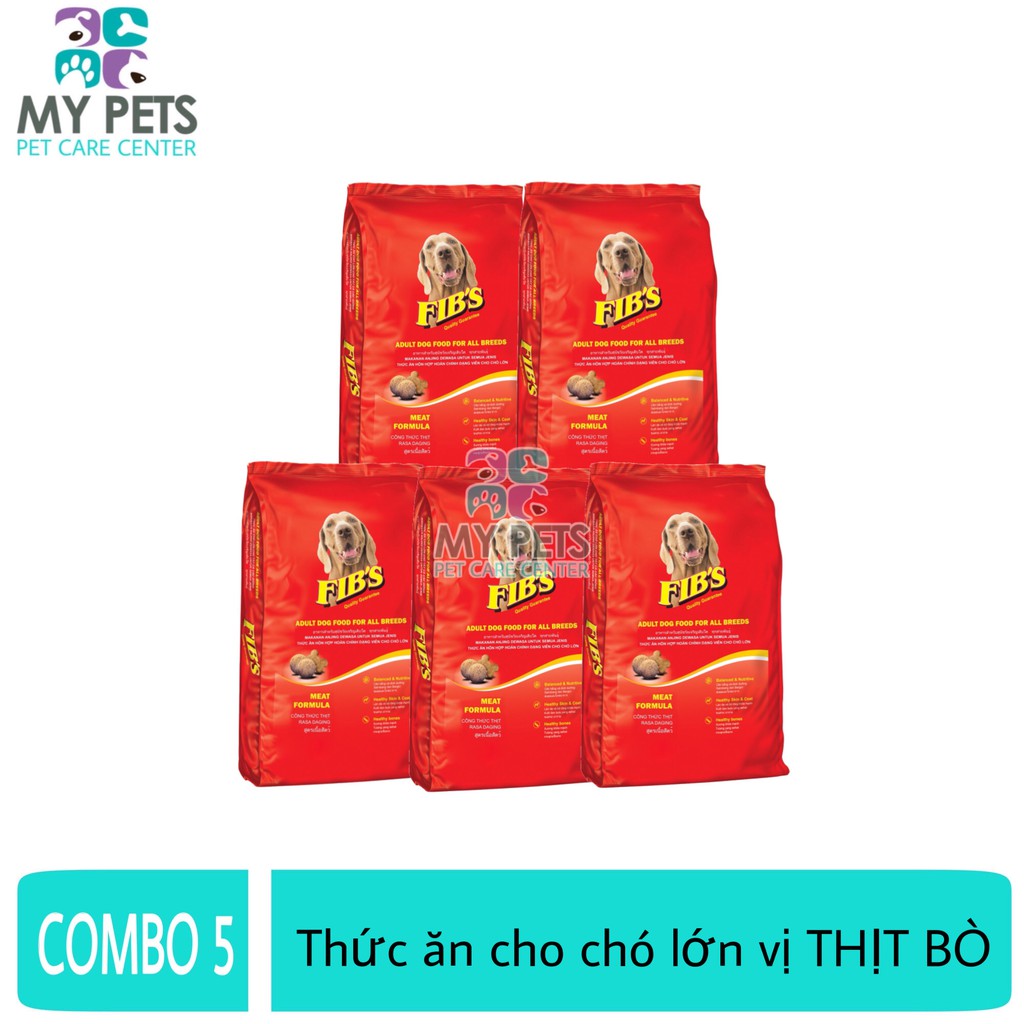 (COMBO 5 GÓI) Thức ăn cho chó lớn vị thị bò - Thức ăn cho mọi loại chó trưởng thành - Fib's 400g