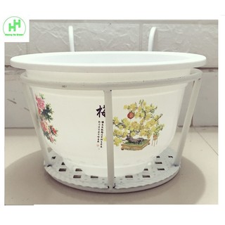 ComBo 1 GIỎ SẮT Treo Chậu Hoa Ban Công Hình Tròn - Màu Trắng + 1 Chậu Nhựa Trồng Hoa Cây Cảnh Bốn Mùa 250x170