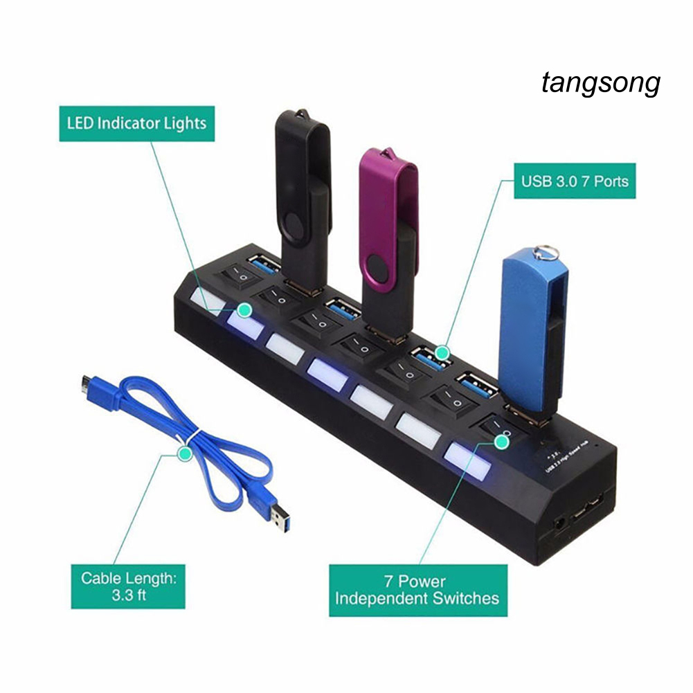 Đầu Chia 7 Cổng Usb 3.0 Có Công Tắc Cho Máy Tính