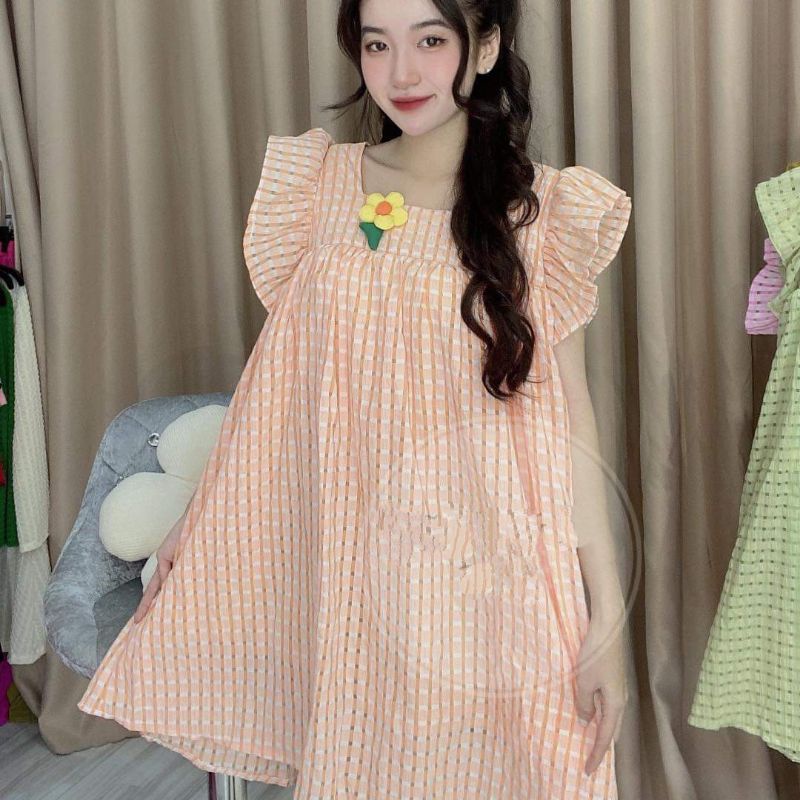 Váy Baby Doll Thiết Kế Tay Cánh Tiên Charm Hoa Xinh Xắn
