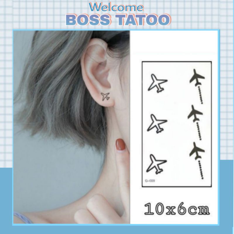 Hình xăm máy bay g09. Xăm dán tatoo tạm thời size &lt; 10x6cm