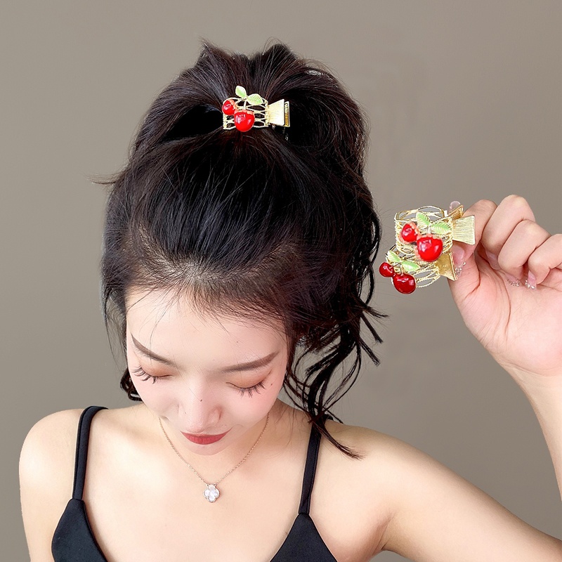 Kẹp tóc HAIMEIKANG đính hạt ngọc trai hình quả cherry thời trang