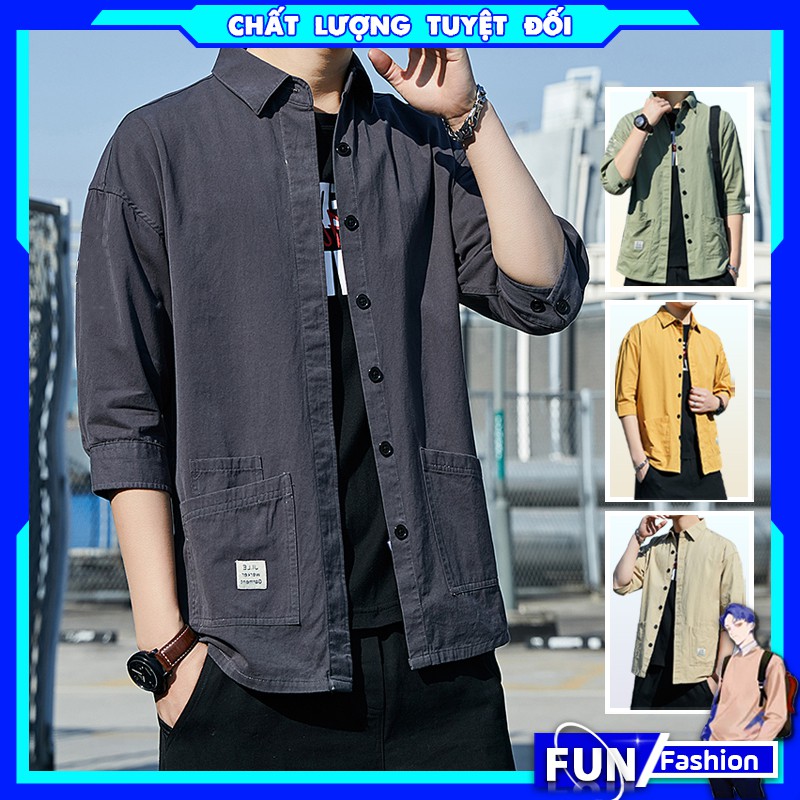 Áo sơ mi nam Áo thun nam vải đũi tay lỡ mã TT71 dáng ngắn tay thể thao túi phong cách dài đẹp hè thu