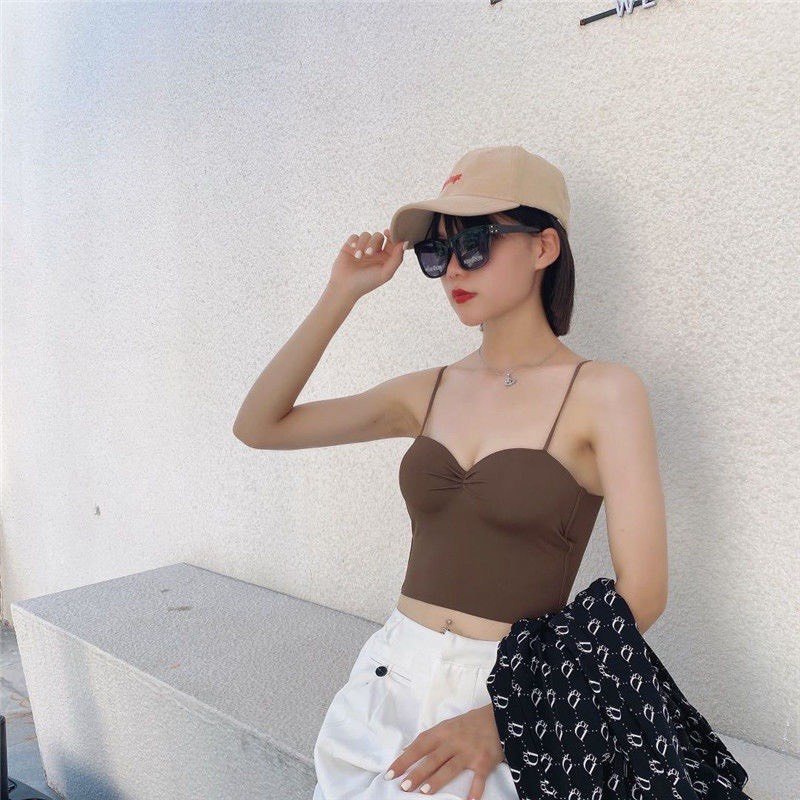 Áo Bra Đúc Su Hai Dây Mảnh Dáng Dài Nhún Ngực Kèm Mút Đệm 558