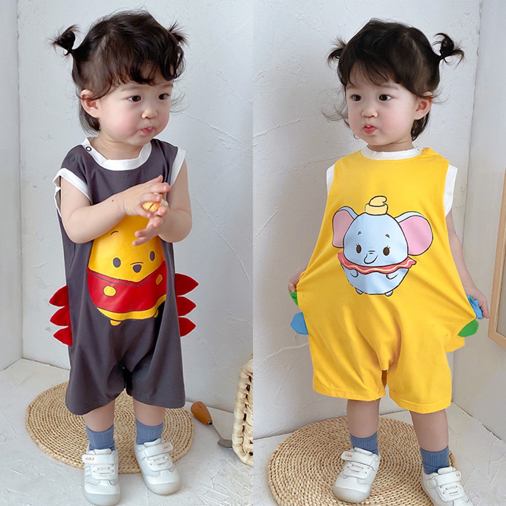 Áo liền quần sát nách họa tiết hoạt hình phong cách Hàn Quốc thời trang mùa hè cho bé gái