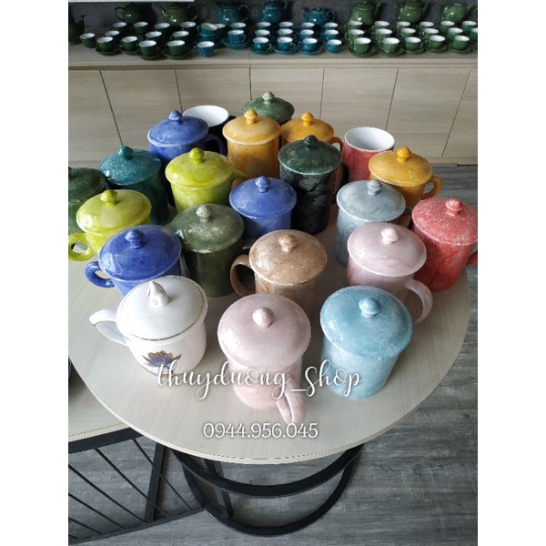 Cốc sứ uống nước quai C màu men đá