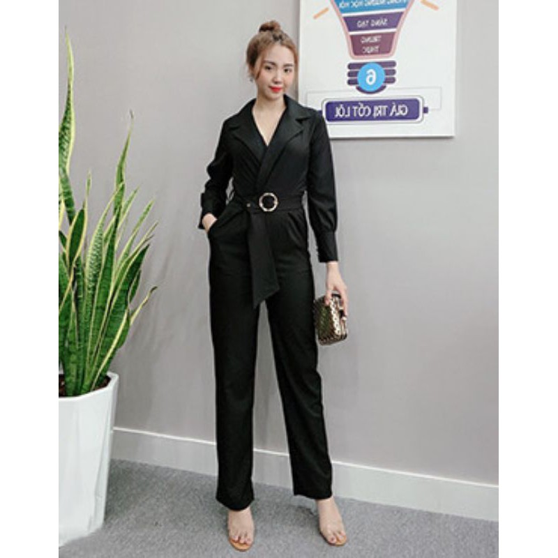 Jumpsuit thiết kế tay dài cổ vest cao cấp (KÈM BETL)
