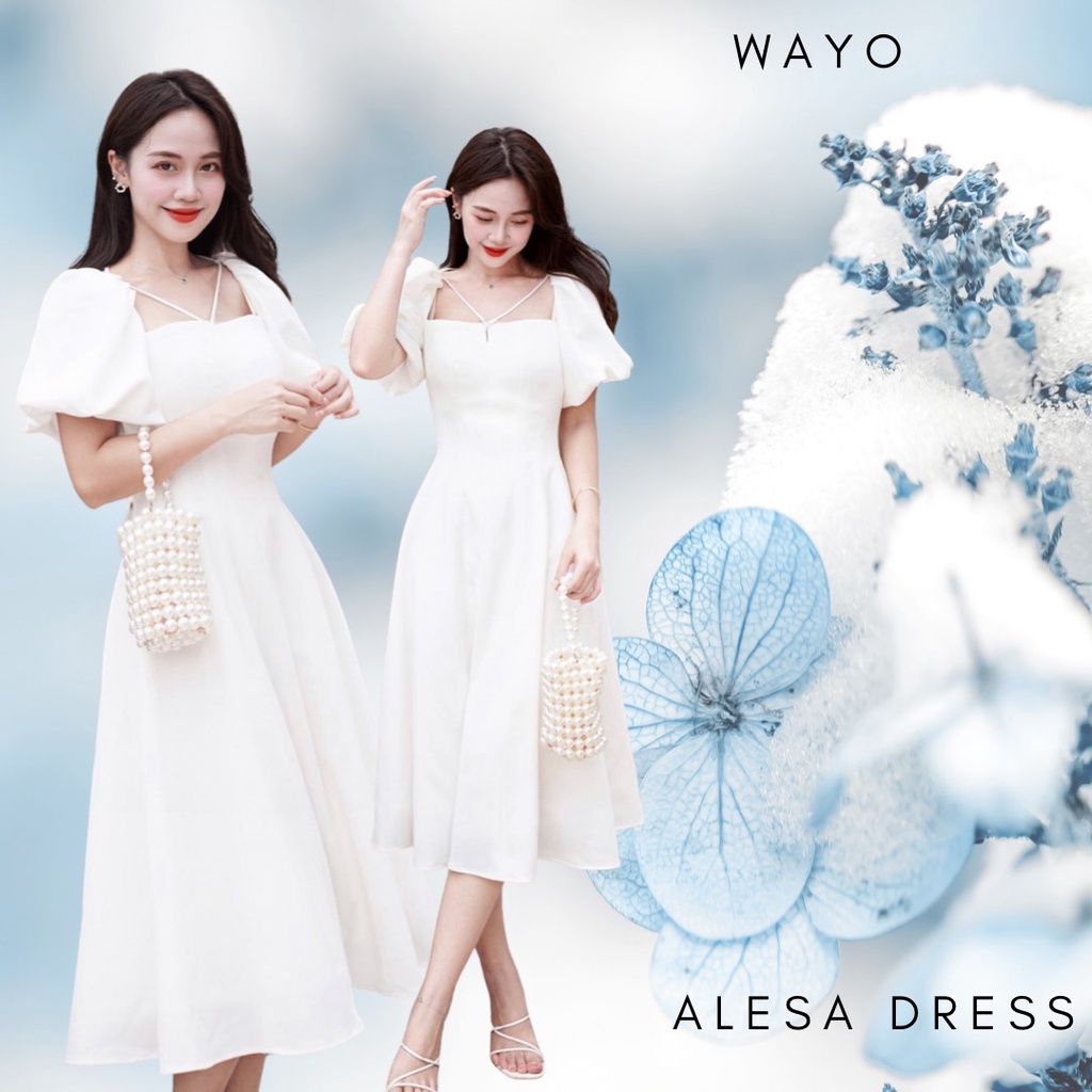 Đầm WAYO tay bồng chéo vai dự tiệc sang trọng