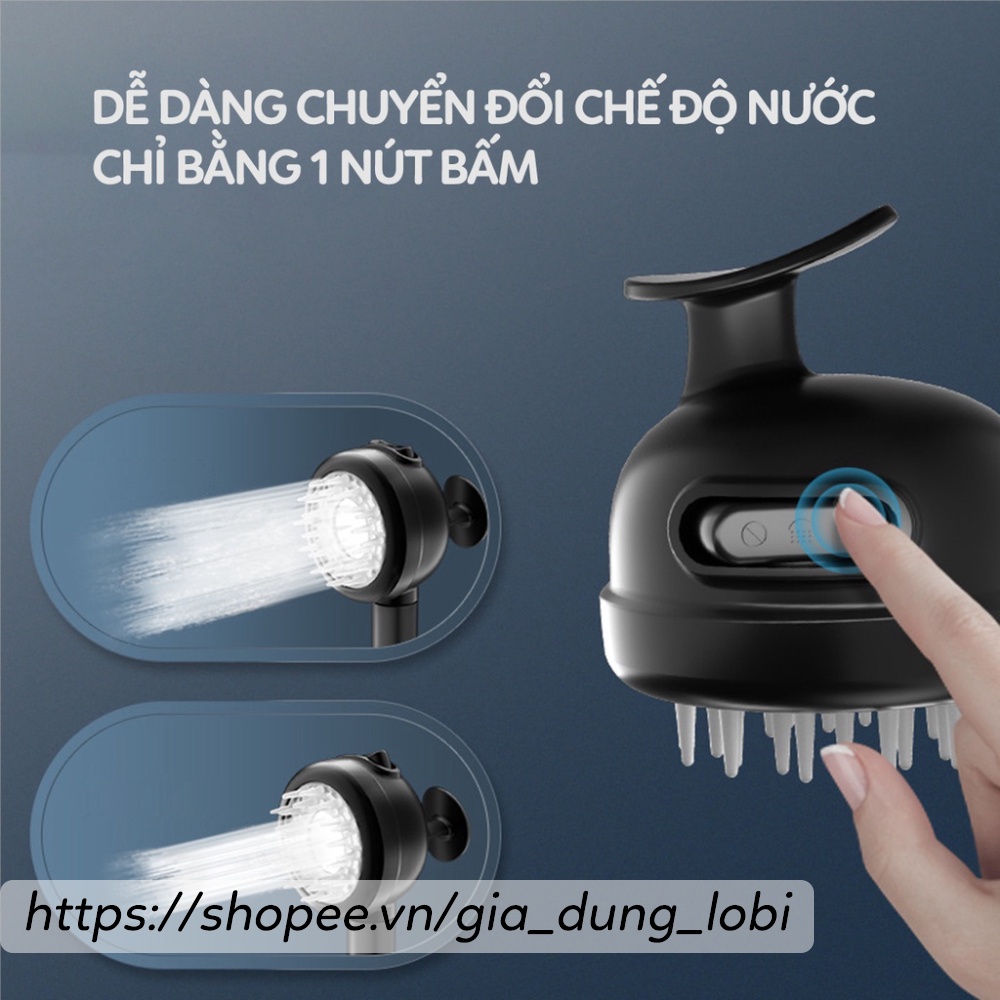 Lược gội đầu silicon massage đầu kiêm vòi sen tăng áp có nút chỉnh chế độ dong nước thông minh