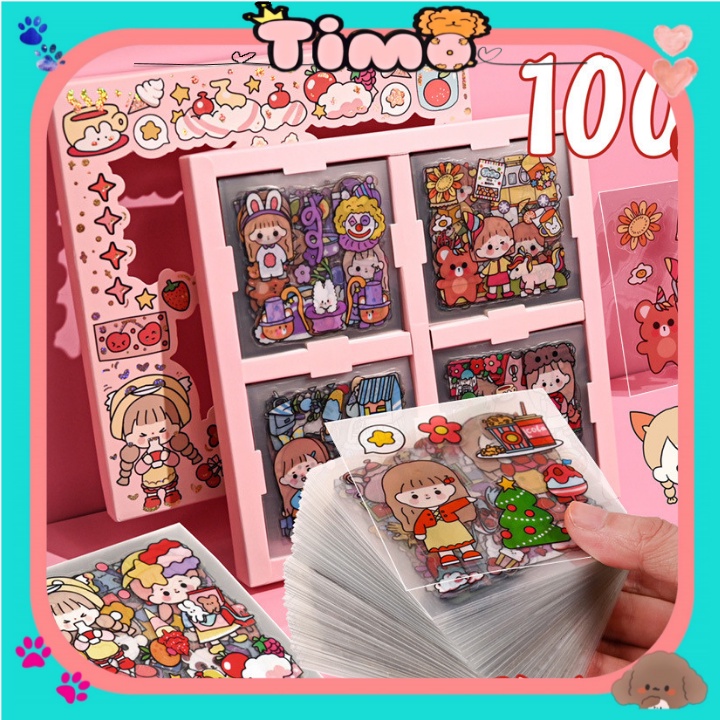 Set 100 sticker trong suốt cô gái dễ thương cute trang trí sổ tay ST02