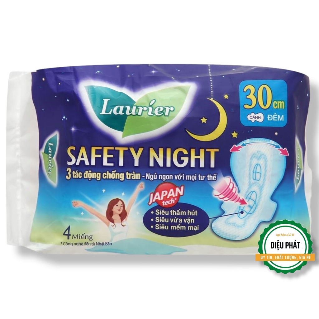 ⚡️ Băng Vệ Sinh Ban Đêm Laurier Safety Night Siêu An Toàn 4 Miếng 30cm