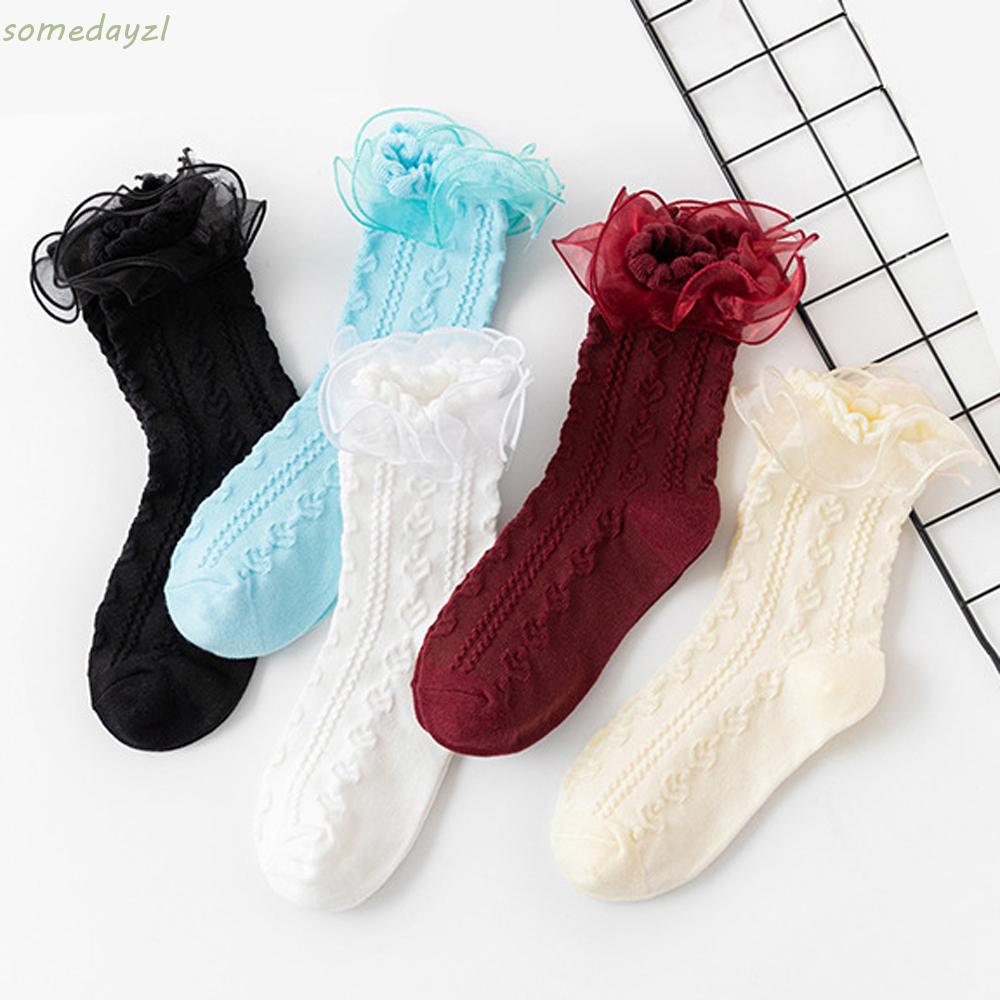 Tất Mềm Mại Phối Ren Phong Cách Vintage Đáng Yêu Cho Nữ