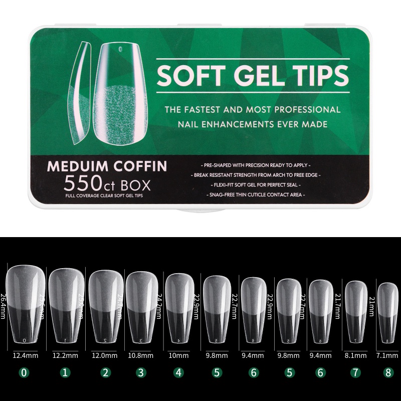 Set 550 Móng Tay Giả Mềm Trong Suốt Dạng Ấn Trang Trí Móng Tay DIY