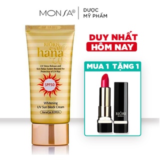 Kem Chống Nắng Cao Cấp Lâu Trôi Dành Cho Da Dầu Mụn RIORI Whitening UV Sun Block Cream SPF 50+/PA+++ 50g + Tặng son môi