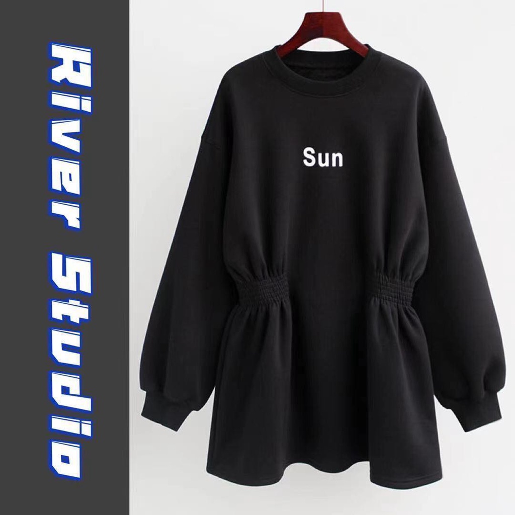 Váy Áo Hoodie nữ dáng rộng có mũ nơ bó eo dày thu đông chất dầy nỉ ấm áp khoe dáng sang trọng chân thon dài | BigBuy360 - bigbuy360.vn