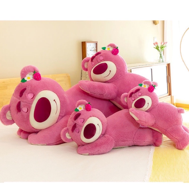 Gấu Bông Gấu Dâu nằm ngủ cao cấp, Lotso tai dâu có mùi thơm, Lông mịn hàng Quảng châu.