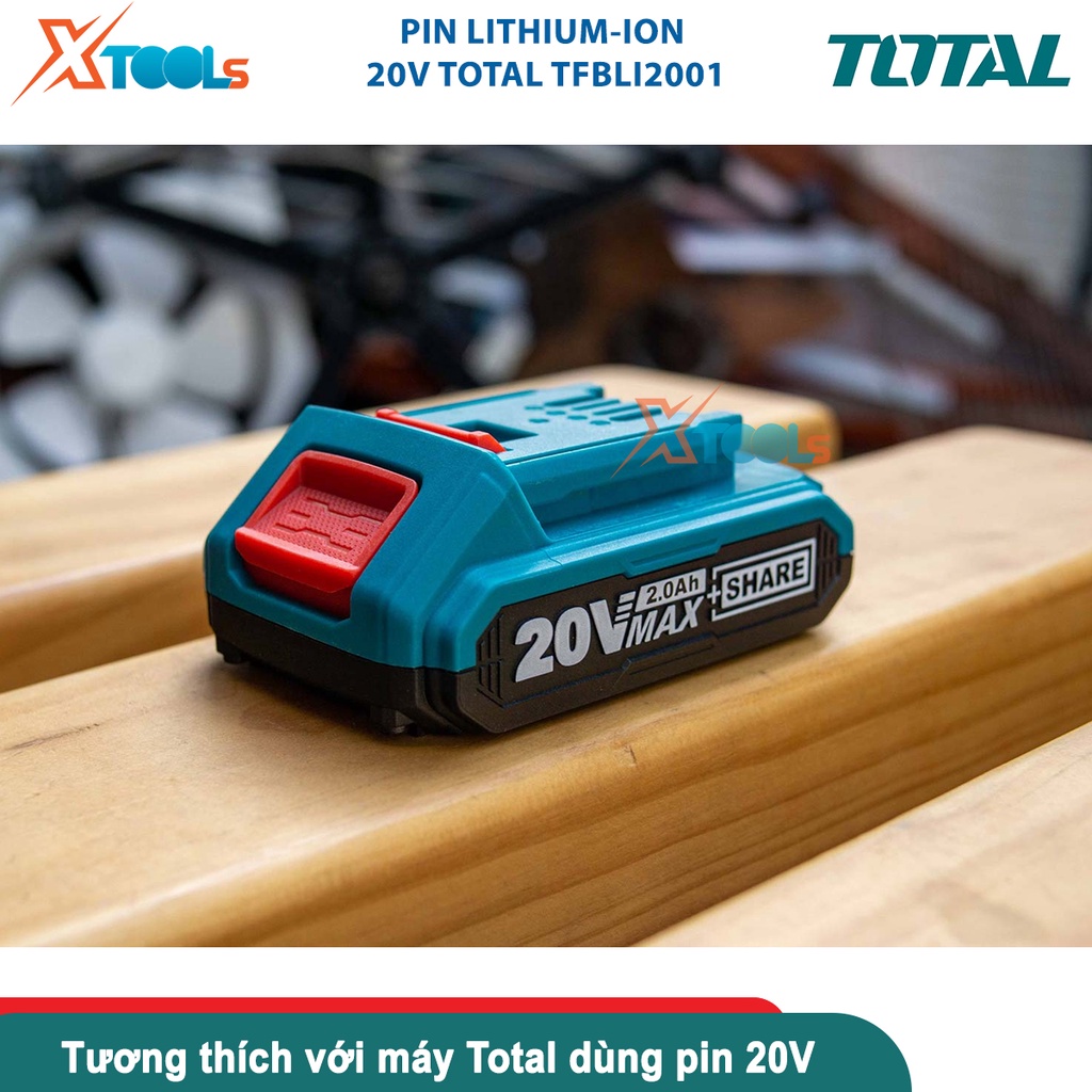Pin Lithium-ion 20V/2.0Ah Total TFBLI2001,có đèn LED báo pin tương thích với nhiều dòng máy Total