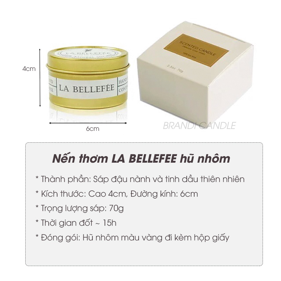 Nến thơm La Bellefee sáp đậu nành thiên nhiên hũ thiếc màu vàng xinh xắn