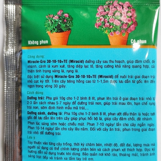 Phân bón lá NPK Miracle-Gro 30-10-10+Te chuyên dùng cho hoa hồng, hoa lan