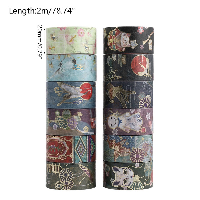 Bộ 12 Cuộn Băng Keo Mạ Đồng Phong Cách Nhật Bản Độc Đáo Trang Trí Sổ Tay / Thủ Công DIY