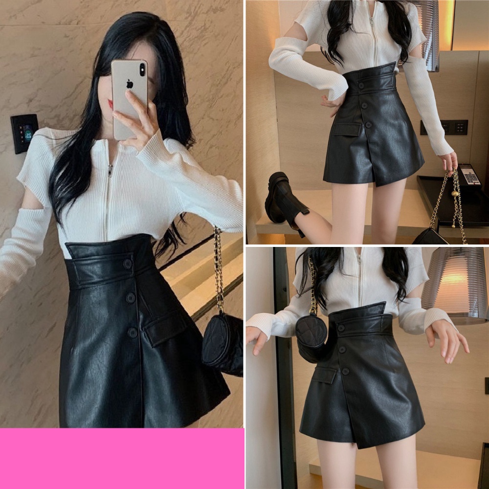 Chân váy nữ, chân váy da nữ newbrand hàn quốc màu đen size S M L SKUCV-31 claraboutiquevn