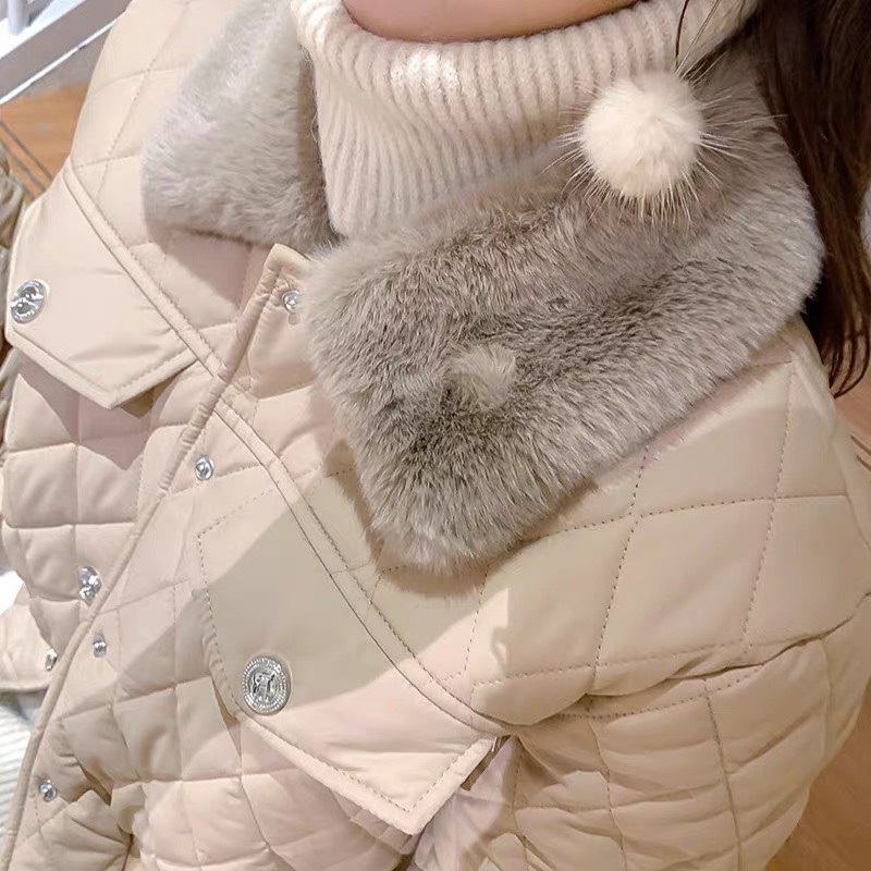 MS01 Áo phao nữ dáng ngắn cổ lông thỏ mềm màu be lên dáng chuẩn xinh | BigBuy360 - bigbuy360.vn