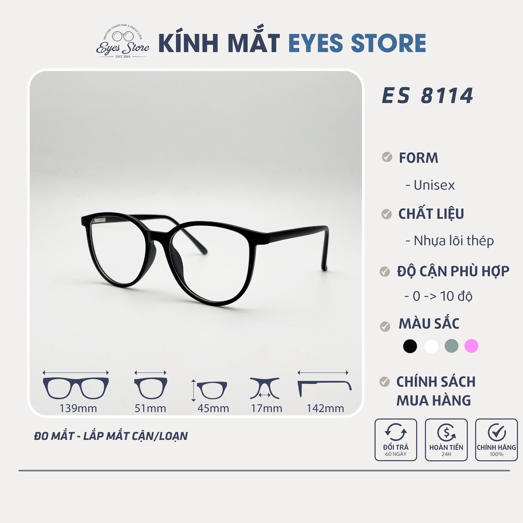 Gọng Kính Cận Nam Nữ EYESSTORE 8114 - Nhựa Lõi Thép