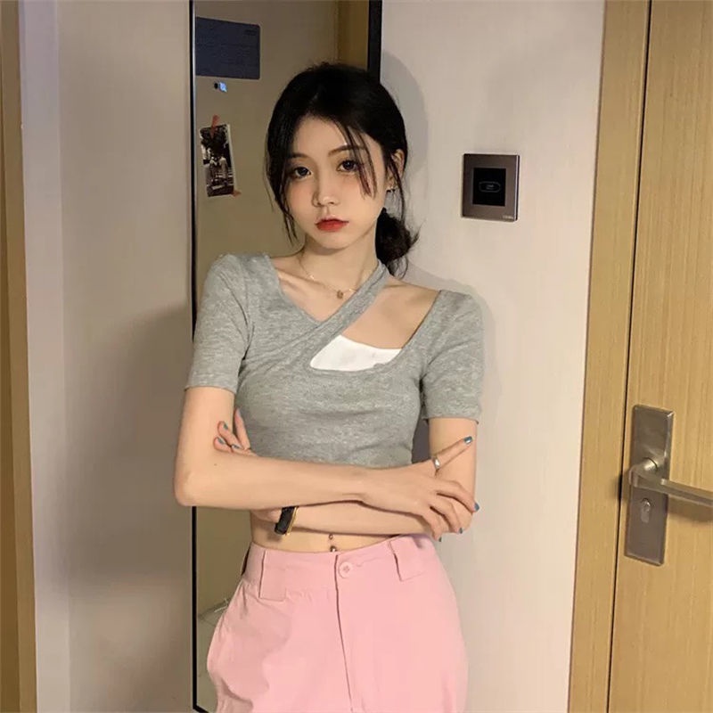 Áo thun croptop COZOKC tay ngắn thiết kế quyến rũ thời trang