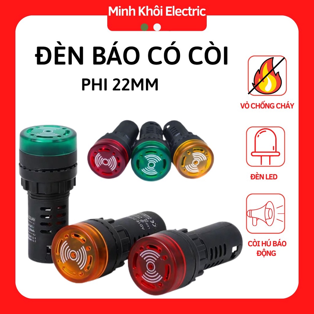 đèn báo có còi phi 22, đèn báo pha có còi báo động,đèn led