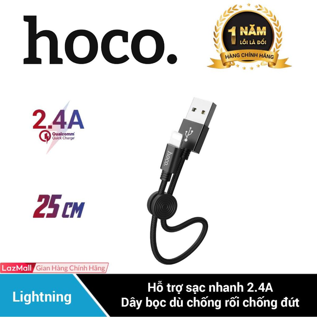 Cáp sạc nhanh và truyền dữ liệu Hoco X35 25cm sạc nhanh 2.4A Max