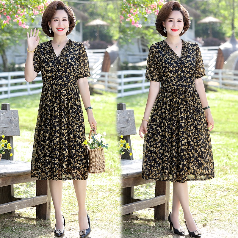 Đầm Dài Cổ Chữ V Thời Trang Mùa Hè Hàng Mới Dành Cho Phụ Nữ Độ Tuổi Trung Niên 200 Jin 2022