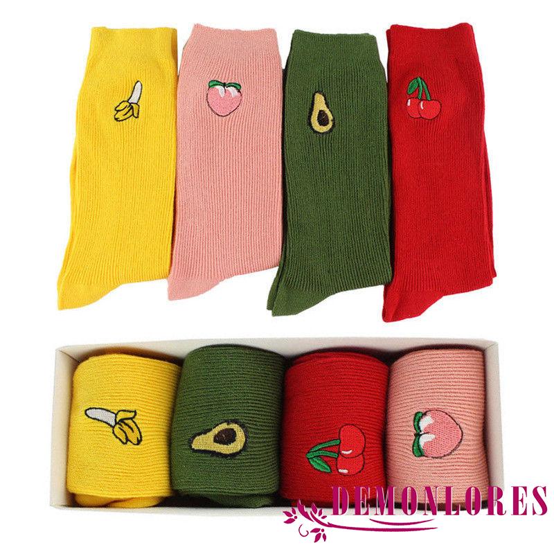 Vớ Dệt Kim Cổ Cao Co Giãn Thêu Họa Tiết Trái Cây Dễ Thương Thời Trang Mùa Đông Cho Nữ