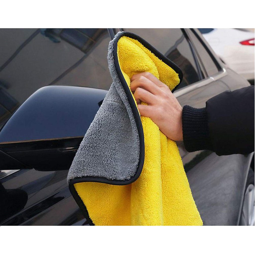 Khăn lau ô tô microfiber 2 mặt 2 lớp,màu vàng và ghi siêu dày dặn thấm hút tốt dành cho ô tô