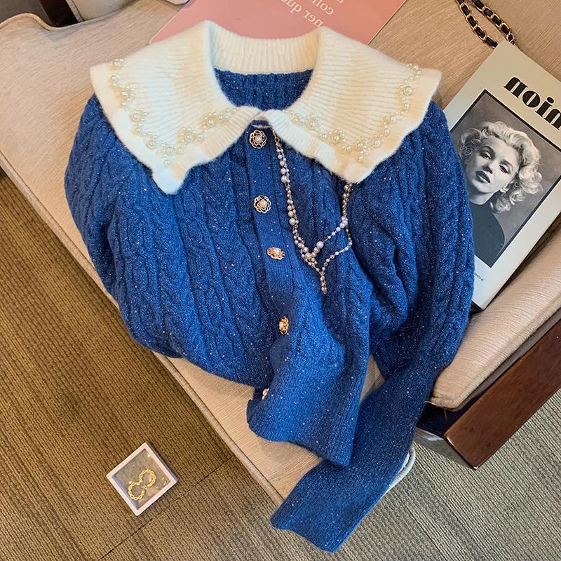 Áo Khoác Cardigan Dệt Kim Màu Xanh Dương Cryin  tao bao