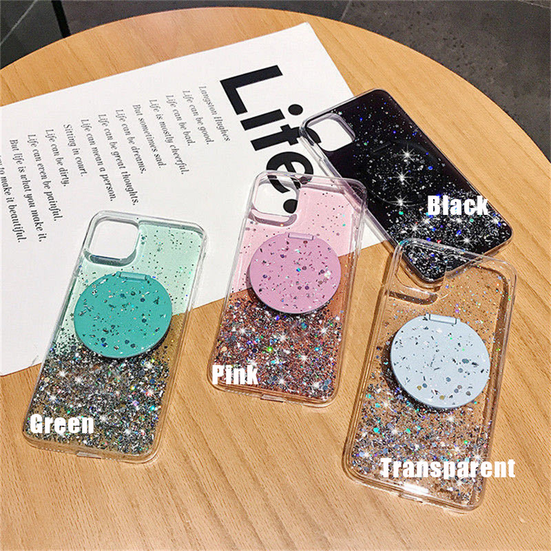 Ốp điện thoại kim tuyến lấp lánh kèm giá đỡ Có Gương cho Iphone 15 14 11 12 13 Pro Max