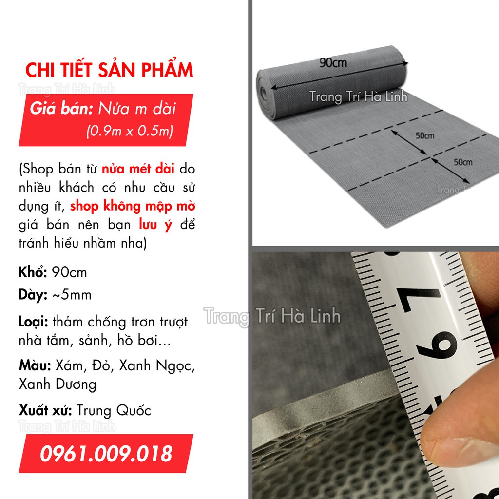 Thảm Nhựa Lưới Chống Trơn Trượt Dày PVC Lót Sàn Nhà Tắm, Nhà Xe, Hồ Bơi 90x50cm