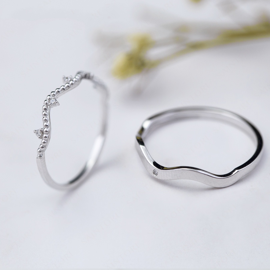 Nhẫn Cặp Mã CV11 Kim Ngọc Thủy 10K Màu Trắng Thiết Kế Lượn Sóng
