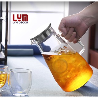 (SẴN) Bộ bình cốc thủy tinh (1 bình quai vuông 1.8L + 2 cốc 2 lớp 250ml), bình nước thủy tinh chịu nhiệt cao cấp k chì