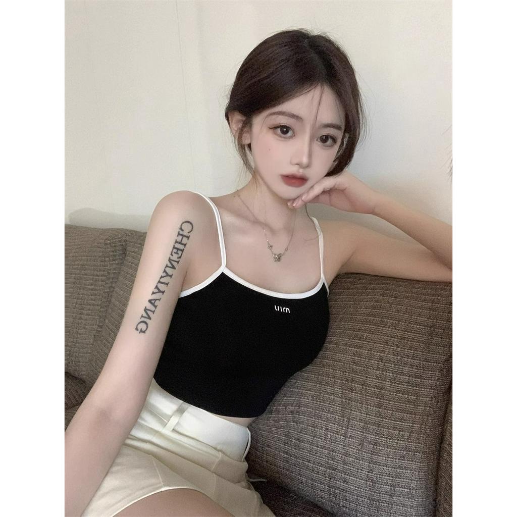 QKOOLE Áo Croptop Hai Dây Dáng Ôm In Chữ Thời Trang Mùa Hè Quyến Rũ Cho Nữ
