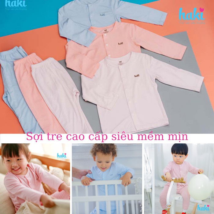 Bộ quần áo dài tay cho bé vải tre cao cấp siêu mềm mịn, set mặc nhà Bamboo bé trai bé gái HAKI - BB003