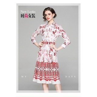 Đầm lụa cổ sơ mi hoạ tiết cao cấp. Nhập QC
