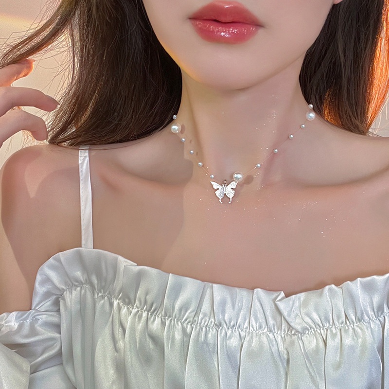 Vòng cổ nữ chuỗi hạt ngọc hình bướm cực xinh