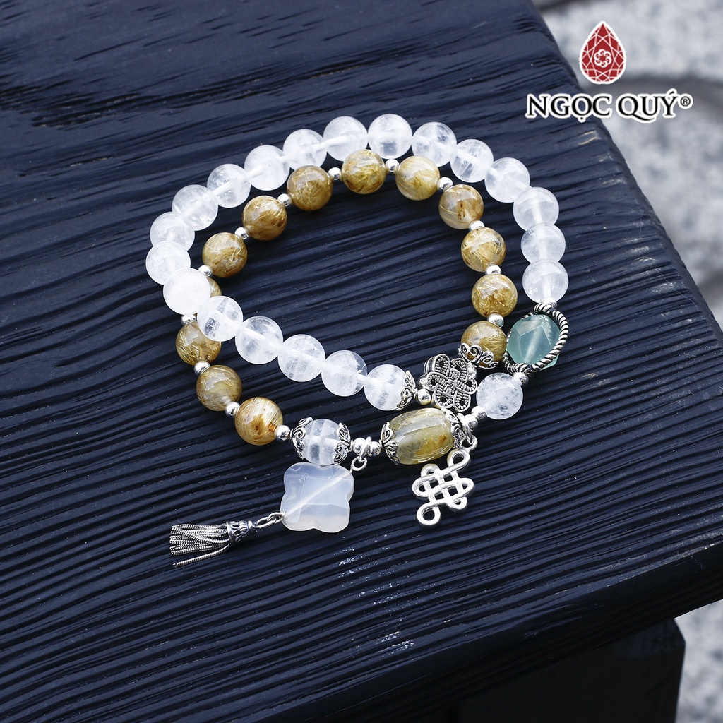 Vòng 2 line TA tóc vàng phối ưu linh trắng charm bạc - Ngọc Quý