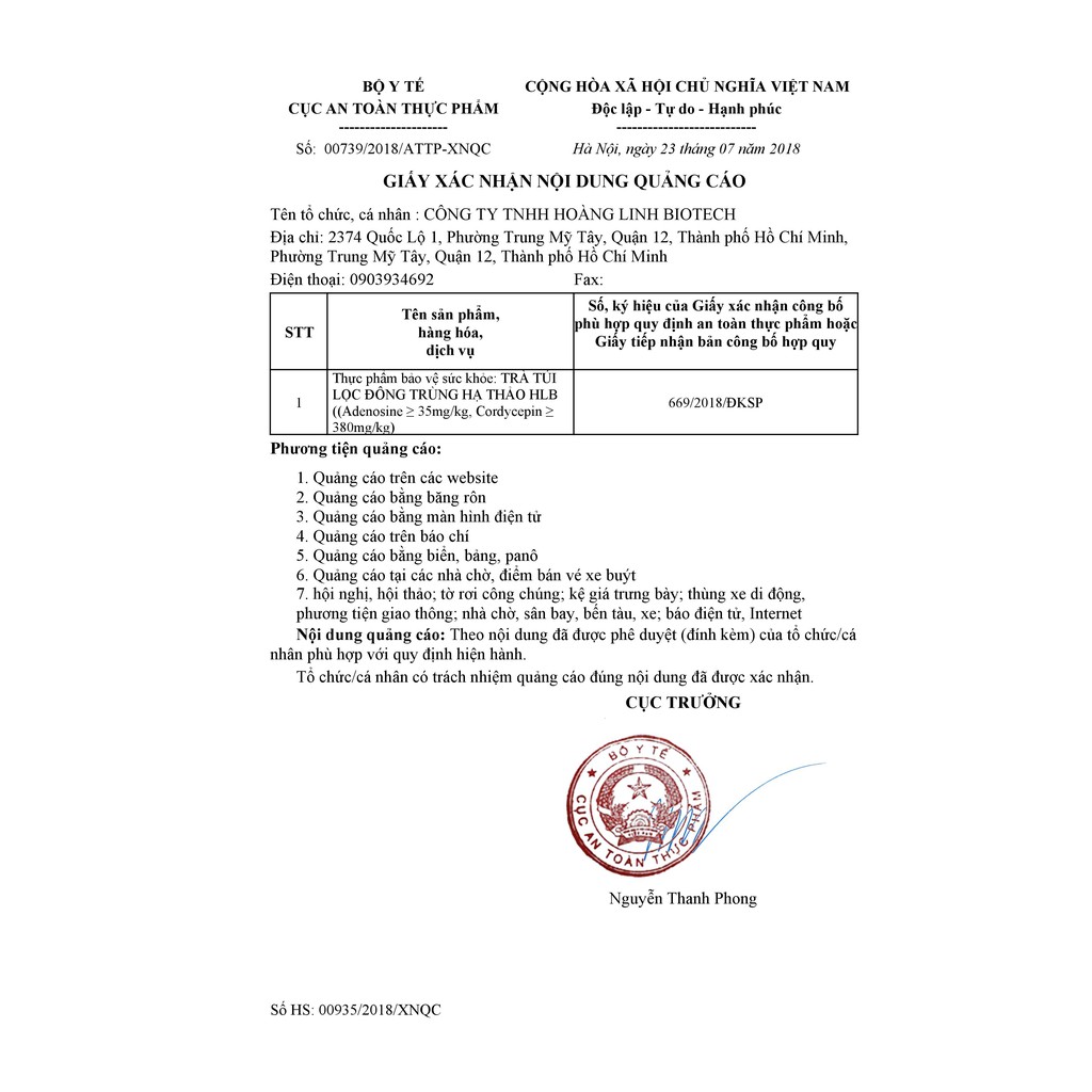 Hoàng Linh Biotech - Trà túi lọc Đông Trùng Hạ Thảo HLB - 60gram