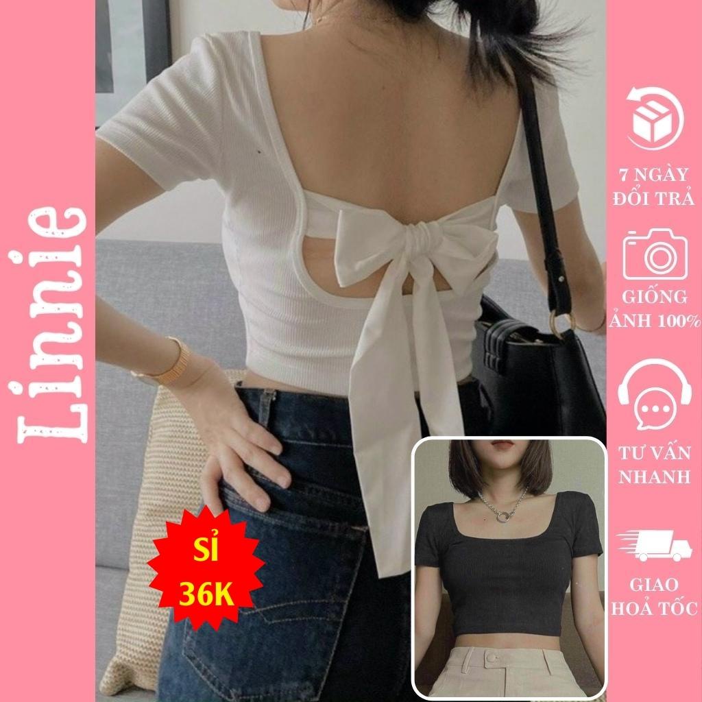 [TUYỂN SỈ] Áo Croptop Buộc Nơ Lưng CÓ MÚT NGỰC Linnie - Áo Kiểu Nữ Hở Lưng Ôm Body Chất Thun Gân Dày Dặn Siêu Xinh