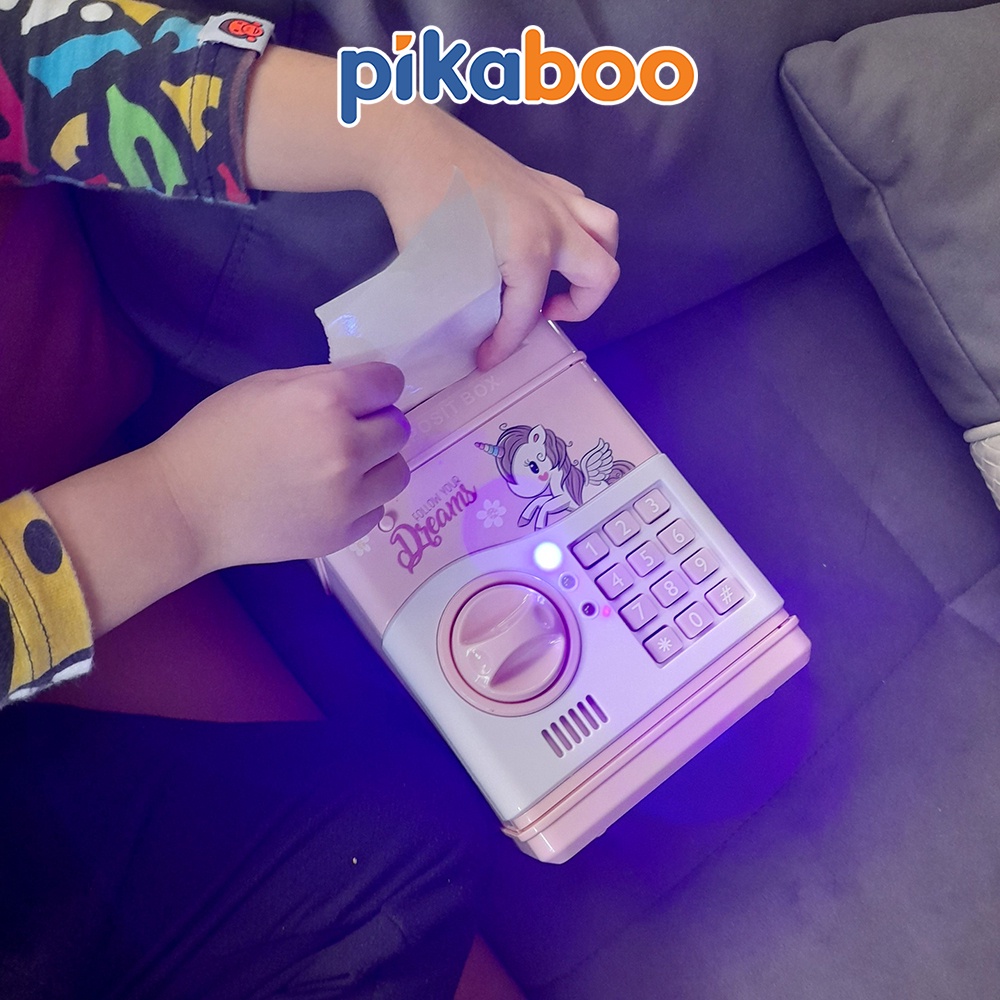 Đồ chơi két sắt điện tử mini thông minh cho bé Pikaboo có nhạc và đèn đựng tiền tiết kiệm tự động