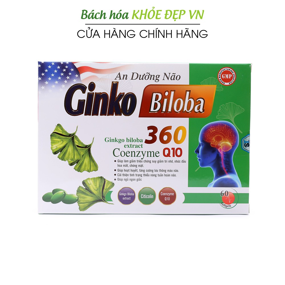 Hoạt huyết Dưỡng Não Ginkgo Biloba 360 giảm đau đầu, chóng mặt - 60 viên [An Dưỡng Não 60 viên]