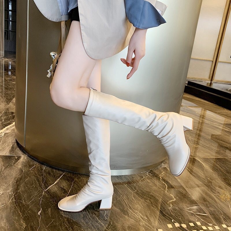 Boot Đùi Bốt Nữ Cổ Cao Nhăn Trước Cách Điệu Hàng QC Cao Cấp Khóa Sau Da Bóng và Da Mờ - Fullbox Hàng có sẵn B082-1 B085 | BigBuy360 - bigbuy360.vn